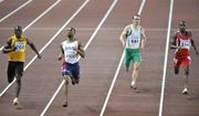 29 August 2007; Ireland's Paul Hession, 685, trails Marvin Anderson, 705, of Jamaica, Tyson Gay, 1100, of USA, and Brendan Christian, 314, of Antillies, on his way to  finishing his semi-final of the Men's 200m in 6th place in a time of 20.50 seconds. The 11th IAAF World Championships in Athletics, Nagai Stadium, Osaka, Japan. Picture credit: Brendan Moran / SPORTSFILE  *** Local Caption ***