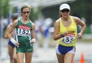 31 August 2007; Ireland's Olive Loughnane, 132, competing alongside Miriam Ramon, of Ecuador, in the Women's 20km Walk Final where she finished in 17th place in a time of 1:36.00. The 11th IAAF World Championships in Athletics, Nagai Stadium, Osaka, Japan. Picture credit: Brendan Moran / SPORTSFILE  *** Local Caption ***