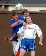1 September 2007; Peter Thompson, Linfield, in action against Adam McMinn and Mark McConkey, Dungannon Swifts. CIS Insurance Cup, Group A, Linfield v Dungannon Swifts, Windsor Park, Belfast, Co. Antrim. Picture credit: Michael Cullen / SPORTSFILE