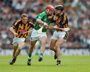 2 September 2007; Andrew O'Shaughnessy, Limerick, in action against Jackie Tyrrell, right, and Tommy Walsh, Kilkenny. Guinness All-Ireland Senior Hurling Championship Final, Kilkenny v Limerick, Croke Park, Dublin. Picture Credit; Ray McManus / SPORTSFILE
