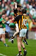 2 September 2007; Darragh McGarry, son of James and the late Vanessa, jumps into the arms of Eddie Brennan to celebrate victory. Guinness All-Ireland Senior Hurling Championship Final, Kilkenny v Limerick, Croke Park, Dublin. Picture Credit; Ray McManus / SPORTSFILE