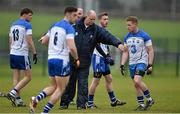 4 January 2015; Tom McGlinchey, Waterford manager, with his players before the game. McGrath Cup, Preliminary Round, Waterford v University of Limerick, Waterford Institute of Technology Grounds, Carriganore, Waterford. Picture credit: Brendan Moran / SPORTSFILE