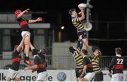 6 January 2015; Tom Mulvaney, Skerries Community College, wins possession in a lineout. The High School v Skerries Community College. Bank of Ireland Leinster Schools Vinny Murray Cup First Round. Donnybrook Stadium. Donnybrook, Dublin. Picture credit: Cody Glenn / SPORTSFILE