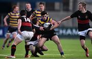6 January 2015; Dara Lowndes, Skerries Community College, is tackled by Rhys Butler, The High School. Bank of Ireland Leinster Schools Vinny Murray Cup 1st Round, The High School v Skerries Community College. Donnybrook Stadium, Donnybrook, Dublin. Picture credit: David Maher / SPORTSFILE
