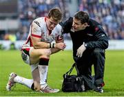 3 January 2015; Craig Gilroy, Ulster, is attened to by Dr Michael Webb, team doctor. Leinster v Ulster, Guinness PRO12 Round 12. RDS, Ballsbridge, Dublin. Picture credit: Stephen McCarthy / SPORTSFILE