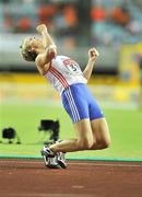 31 August 2007; Barbora Spotakova, of the Czech Republic, celebrates after throwing a national record of 67.07 metres, which won her gold in the Women's Javelin Final. The 11th IAAF World Championships in Athletics, Nagai Stadium, Osaka, Japan. Picture credit: Brendan Moran / SPORTSFILE  *** Local Caption ***