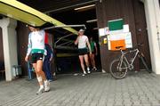31 August 2007; Members of the The Irish Heavyweight Men's Four, left to right,  Alan Martin, Sean Casey, Cormac Folan, and Sean O'Neill, hidden, carry their boat from the boathouse before practice at the 2007 World Rowing Championships, Oberschleissheim, Munich, Germany. Picture credit: David Maher / SPORTSFILE