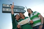 7 September 2007; Ireland rugby fans, from left, Maria Bohan, Jane Lawlor and Dympna Whelan, from Kildare, review their surroundings. Bordeaux, France. Picture credit: Brendan Moran / SPORTSFILE *** Local Caption ***