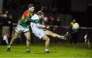 7 January 2015; Peter Kelly, Kildare, in action against Daniel St.Ledger, Carlow. Bord na Mona O'Byrne Cup, Group B, Round 2, Kildare v Carlow, Geraldine Park, Athy, Co. Kildare. Picture credit: David Maher / SPORTSFILE