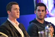 10 January 2015; Tipperary hurler Cathal Barrett, right, and Meath footballer Kevin Reilly speaking during the Liberty Insurance GAA Annual Games Development Conference. Croke Park, Dublin. Picture credit: Ramsey Cardy / SPORTSFILE