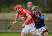 10 January 2015; Stephen Moylan, Cork, in action against Brian Troy, University of Limerick. Waterford Crystal Cup Preliminary Round, Cork v University of Limerick, CIT GAA Grounds, Bishopstown, Co. Cork. Picture credit: Brendan Moran / SPORTSFILE