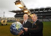 6 September 2007; Vodafone and the GAA announced today that New York would be the venue for this year’s All Stars tour. The annual exhibition game involving the All Star Hurlers of 2006 and 2007 will take place under the new floodlights at Gaelic Park, New York, on December 1st.    At the announcement are GAA President Nickey Brennan and Gerry Fahy, Director of Strategy, Vodafone Ireland. Croke Park, Dublin. Picture credit: Ray McManus / SPORTSFILE