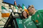 8 September 2007; Ireland fans Mairead Shortt, left, from Ballinamore, Co. Leitrim, and Caroline Jackson, Belfast and Bordeaux, relaxing in Bordeaux ahead of their side's first Rugby World Cup Pool D game with Namibia. Bordeaux, France. Picture credit: Brendan Moran / SPORTSFILE