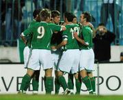 8 September 2007; Stephen Ireland, second from right, celebrates with team-mates after scoring the first goal for the Republic of Ireland. 2008 European Championship Qualifier, Slovakia v Republic of Ireland, Slovan Stadion, Tehelné Pole, Bratislava, Slovakia. Picture credit; David Maher / SPORTSFILE