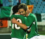 8 September 2007; Kevin Doyle, Republic of Ireland, celebrates with team-mate Robbie Keane after scoring the second goal. 2008 European Championship Qualifier, Slovakia v Republic of Ireland, Slovan Stadion, Tehelné Pole, Bratislava, Slovakia. Picture credit; David Maher / SPORTSFILE