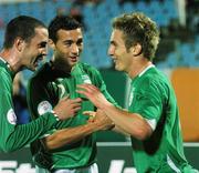 8 September 2007; Kevin Doyle, Republic of Ireland, celebrates with team-mates John O'Shea, left and Stephen Kelly, centre, after scoring the second goal. 2008 European Championship Qualifier, Slovakia v Republic of Ireland, Slovan Stadion, Tehelné Pole, Bratislava, Slovakia. Picture credit; David Maher / SPORTSFILE