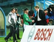 8 September 2007; Steve Staunton, Republic of Ireland manager, shakes hands with Stephen Ireland after his was subsituted during the second half. 2008 European Championship Qualifier, Slovakia v Republic of Ireland, Slovan Stadion, Tehelné Pole, Bratislava, Slovakia. Picture credit; David Maher / SPORTSFILE