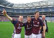 9 September 2007; Galway's Alan Leech, left, Conor Kavanagh, centre, and Gerard Mahon, celebrate after the match. Erin All-Ireland Under 21 Hurling Championship Final, Dublin v Galway, Croke Park, Dublin. Picture credit; Daire Brennan / SPORTSFILE *** Local Caption ***