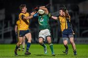 10 January 2015; Graham Reilly, Meath, in action against Colm Begley, left, and Conor Moynagh, DCU.  Bord na Mona O'Byrne Cup, Group C, Round 3, Meath v DCU. Páirc Táilteann, Navan, Co. Meath. Picture credit: Barry Cregg / SPORTSFILE