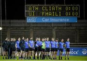7 January 2015; The Dublin team stand for the national anthem. Bord na Mona O'Byrne Cup, Group A, Round 2, Dublin v Offaly, Parnell Park, Dublin. Picture credit: Pat Murphy / SPORTSFILE