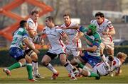 11 January 2015; Ruan Pienaar, Ulster, attempts to break through the Benetton Treviso defence. Guinness PRO12 Round 13, Benetton Treviso v Ulster, Stadio Monigo, Treviso, Italy. Picture credit: Roberto Bregani / SPORTSFILE