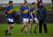 11 January 2015; Tipperary players, from left to right, Seamus Kennedy, Darragh Kearney, and Alan Campbell, along with manager Peter Creedon after defeat to Cork. McGrath Cup Quarter-Final, Tipperary v Cork, Clonmel Sportsfield, Clonmel, Co. Tipperary. Picture credit: Diarmuid Greene / SPORTSFILE