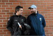 11 January 2015; Kildare manager Jason Ryan, left, and UCD manager John Divilly in conversation after the game. Bord na Mona O'Byrne Cup, Group B, Round 3, Kildare v UCD. St Conleth's Park, Newbridge, Co. Kildare. Picture credit: Piaras Ó Mídheach / SPORTSFILE