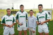 8 September 2007; Neil Curry, MBNA Business Development with winner John Brennan, left, of Carlow, 2nd place Sean Connolly, of Louth, and Niall Gaffney, right, of Wicklow. 8th Annual MBNA Kick Fada and Mini All-Ireland Final, Bray Emmets GAA Club, Bray, Co. Wicklow. Photo by Sportsfile