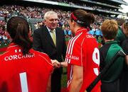 9 September 2007; An Taoiseach Bertie Ahern T.D. shakes hands with Cork captain Gemma O'Connor before the Gala All-Ireland Senior Camogie Final, Cork v Wexford, Croke Park, Dublin. Picture credit; Pat Murphy / SPORTSFILE