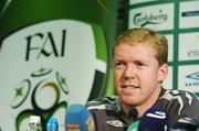 11 September 2007; Republic of Ireland manager Steve Staunton at a press conference ahead of the 2008 European Championship Qualifier game against Czech Republic. Sparta Prague Stadium, Prague, Czech Republic. Picture credit: David Maher / SPORTSFILE