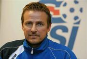 11 September 2007; Iceland Coach, Eyjolfur Sverrisson, speaking at a press conference before their upcoming 2008 European Championship Qualifier. Iceland Team, Press Conference, Hotel Loftleidir, Reyjavik, Iceland. Picture credit; Oliver McVeigh / SPORTSFILE