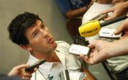 11 September 2007; Ireland's Shane Horgan is interviewed at a press conference ahead of their Pool D game with Georgia on Saturday next. Ireland Rugby Press Conference, 2007 Rugby World Cup, Sofitel Bordeaux Aquitania, Bordeaux, France. Picture credit: Brendan Moran / SPORTSFILE *** Local Caption ***