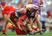 9 September 2007; Caitriona Foley, and Anna Geary, left, Cork, in action against Michelle Hearne, Wexford. Gala All-Ireland Senior Camogie Final, Cork v Wexford, Croke Park, Dublin. Picture credit; Brian Lawless / SPORTSFILE