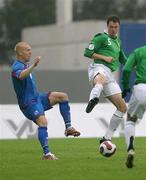 12 September 2007; Jonny Evans, Northern Ireland, in action against Armann Bjornsson, Iceland. 2008 European Championship Qualifier, Iceland v Northern Ireland, Laugardalsvollur Stadium, Reykjavik, Iceland. Picture credit; Oliver McVeigh / SPORTSFILE