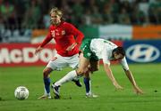 12 September 2007; John O'Shea, Republic of Ireland, in action against Jaroslav Plasil, Czech Republic. 2008 European Championship Qualifier, Czech Republic v Republic of Ireland, Sparta Prague Stadium, Prague, Czech Republic. Picture credit: David Maher / SPORTSFILE