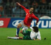 12 September 2007; Stephen Hunt, Republic of Ireland, tackles Jan Polak, Czech Republic, for which he was sent off by referee Kyros Vassaras. 2008 European Championship Qualifier, Czech Republic v Republic of Ireland, Sparta Prague Stadium, Prague, Czech Republic. Picture credit: David Maher / SPORTSFILE