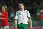 12 September 2007; A dejected Robbie Keane, Republic of Ireland captain, at the end of the game. 2008 European Championship Qualifier, Czech Republic v Republic of Ireland, Sparta Prague Stadium, Prague, Czech Republic. Picture Credit: David Maher / SPORTSFILE *** Local Caption ***
