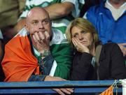 12 September 2007; Dejected Republic of Ireland supporters at the end of the game. 2008 European Championship Qualifier, Czech Republic v Republic of Ireland, Sparta Prague Stadium, Prague, Czech Republic. Picture credit: David Maher / SPORTSFILE *** Local Caption ***