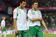 12 September 2007; Dejected Republic of Ireland players Stephen Kelly, left, and Robbie Keane at the end of the game. 2008 European Championship Qualifier, Czech Republic v Republic of Ireland, Sparta Prague Stadium, Prague, Czech Republic. Picture credit: David Maher / SPORTSFILE *** Local Caption ***