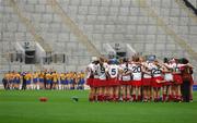 9 September 2007; The Clare and Derry teams before the start of the game. Gala All-Ireland Junior Camogie Final, Clare v Derry, Croke Park, Dublin. Picture credit; Paul Mohan / SPORTSFILE *** Local Caption ***