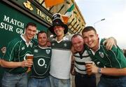 14 September 2007; Ireland rugby fans, from left, Willie Casey, Naas, Co. Kildare, Matt Kelly, Dublin, Simon McElwe, Donegal town, Des Bylan, Dunboyne, Co. Meath, Anthony Kelly, Naas, Co. Kildare, relaxing in Bordeaux ahead of their side's first Rugby World Cup Pool D game with Georgia. Bordeaux, France. Picture credit: Brendan Moran / SPORTSFILE