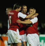 14 September 2007; St. Patrick's Athletic's Gary O'Neill, right, celebrates after scoring his side's first goal with team-mates Billy Gibson, left, and Keith Fahey. eircom League of Ireland Premier Division, St. Patrick's Athletic v Bray Wanderers, Richmond Park, Inchicore, Dublin. Picture credit; David Maher / SPORTSFILE *** Local Caption ***