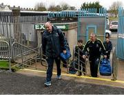 11 January 2015; Malachy O'Rourke, Monaghan manager and his management team arrives for the game. Bank of Ireland Dr McKenna Cup, Group A, Round 2, Monaghan v Down, St Tiernach's Park, Clones, Co. Monaghan. Picture credit: Oliver McVeigh / SPORTSFILE