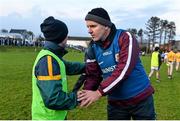 11 January 2015; Galway manager Kevin Walsh, right, shakes the hand of Leitrim manager Shane Ward after the game. FBD League, Section A, Round 2, Leitrim v Galway, Mohill, Co. Leitrim. Picture credit: Ramsey Cardy / SPORTSFILE
