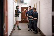 11 January 2015; The Offaly players warm up in the tunnel before the game. Bord na Mona Walsh Cup, Group 4, Round 1, Westmeath v Offaly, Cusack Park, Mullingar, Co. Westmeath. Picture credit: Pat Murphy / SPORTSFILE