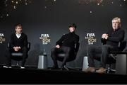 12 January 2015; 2014 FIFA World Coach of the Year nominees, from left, Diego Simeone, Atlético Madrid head coach, Joachim Loew, Germany head coach, and Carlo Ancelotti, Real Madrid head coach, during a press interview before the FIFA Ballon D'Or 2014 awards. FIFA Ballon D'Or 2014. Kongresshaus, Zurich, Switzerland. Picture credit: David Maher / SPORTSFILE