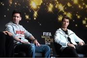 12 January 2015; FIFA Ballon d'Or nominees Lionel Messi, Barcelona and Argentina, with Cristiano Ronaldo, Real Madrid and Portugal, during a press interview before the FIFA Ballon D'Or 2014 awards. FIFA Ballon D'Or 2014. Kongresshaus, Zurich, Switzerland. Picture credit: David Maher / SPORTSFILE