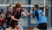 12 January 2015; Conor Skerritt, Wesley College in action against Charlie Quirke, Newpark Comprehensive. Wesley College v Newpark Comprehensive, Bank of Ireland Leinster Schools Fr. Godfrey Cup, 1st Round.Donnybrook Stadium, Donnybrook, Dublin. Picture credit: Piaras Ó Mídheach / SPORTSFILE
