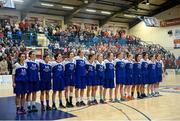10 January 2015; Team Montenotte Hotel Cork stand for the national anthem before the game. Basketball Ireland Women's National Cup, Semi-Final, Team Montenotte Hotel Cork v DCU Mercy, Neptune Stadium, Cork. Picture credit: Brendan Moran / SPORTSFILE