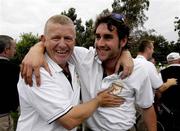 13 September 2007; Team manager Jackie Solan, left, congratulates Eoin O'Callaghan after Muskerry Golf Club won the Bulmers Junior Cup Final. Bulmers Cups and Shields Finals 2007, Shandon Park Golf Club, Belfast, Co. Antrim. Picture credit: Ray McManus / SPORTSFILE